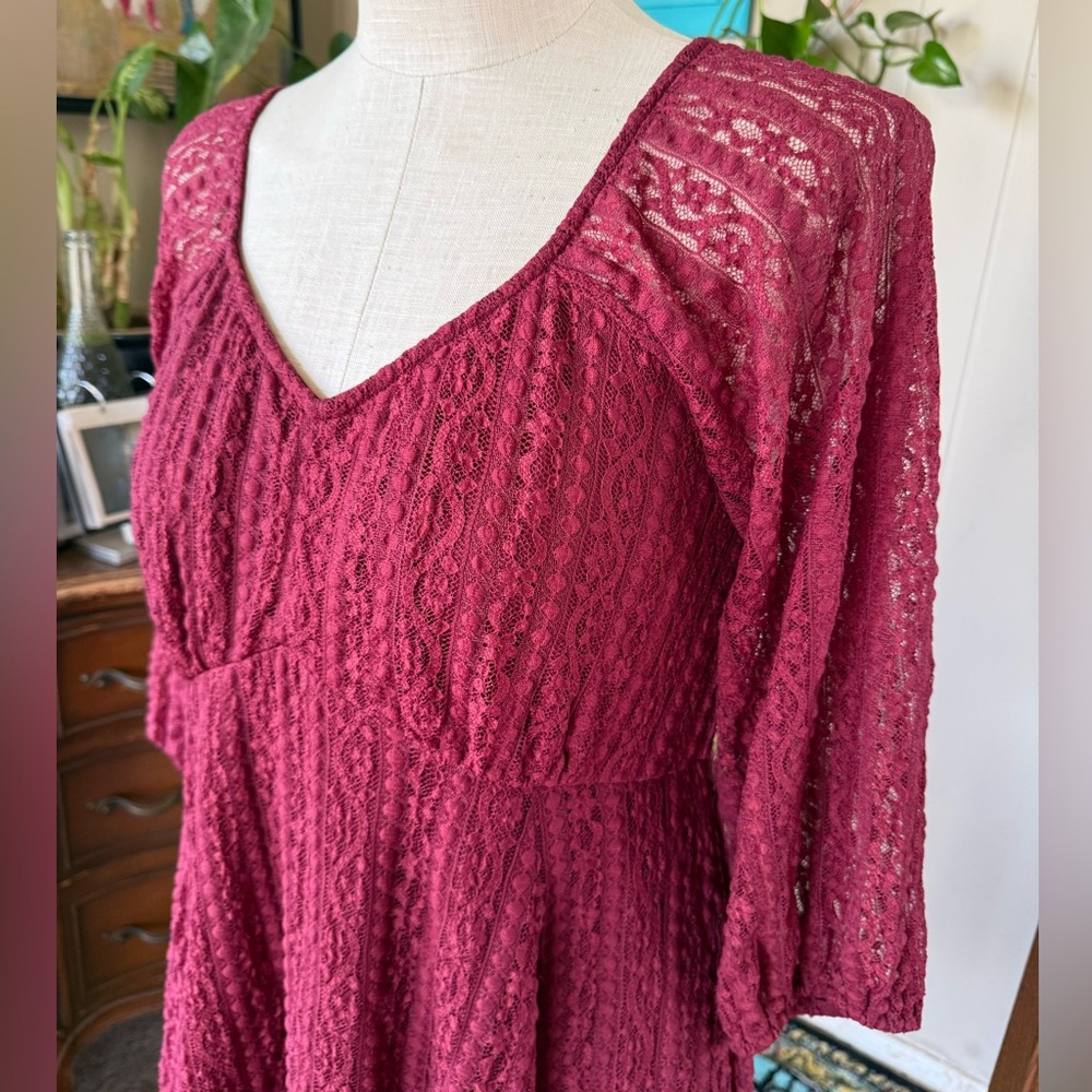 Torrid Mini Dress Fit Flare Burgundy Lace, Plus Size 1X (14-16) EUC - Picture 5 of 11